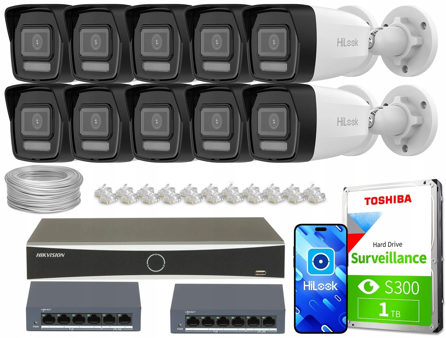 Domácí monitorovací sada firma Ip 10x IPCAM-B2-30DL 2MP IR30 audio switch