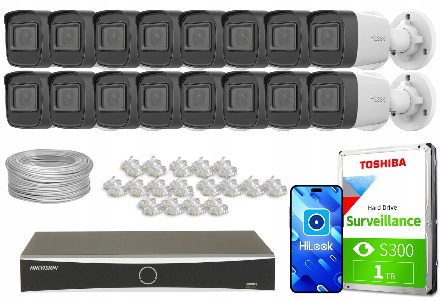 Monitorovací sada firmy dům kamera 16x IPCAM-B2-P FullHD PoE Ir 20m