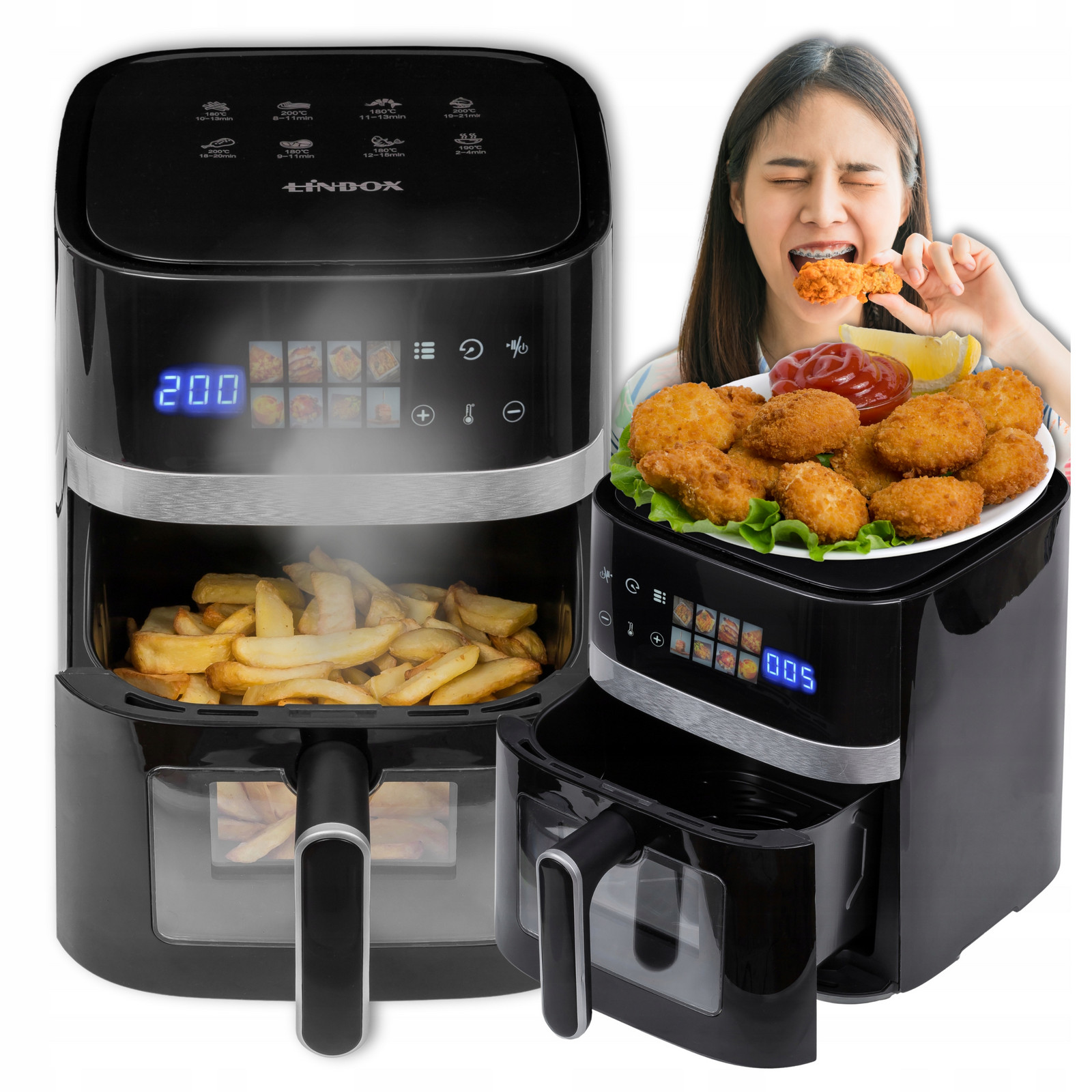 Air Fryer Fritéza bez tuku 6L/1600W Dotykový panel 8 programů