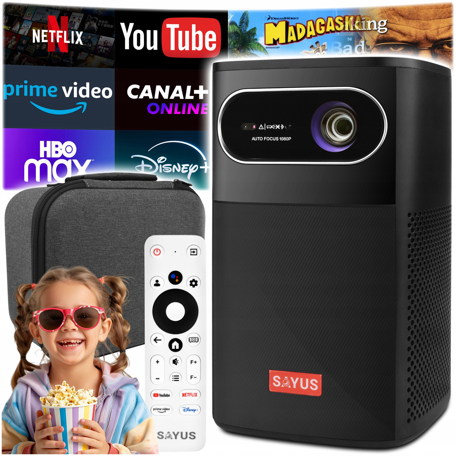 Projektor Dlp 4K Fullhd WiFi Android Google Tv Autofocus Baterie