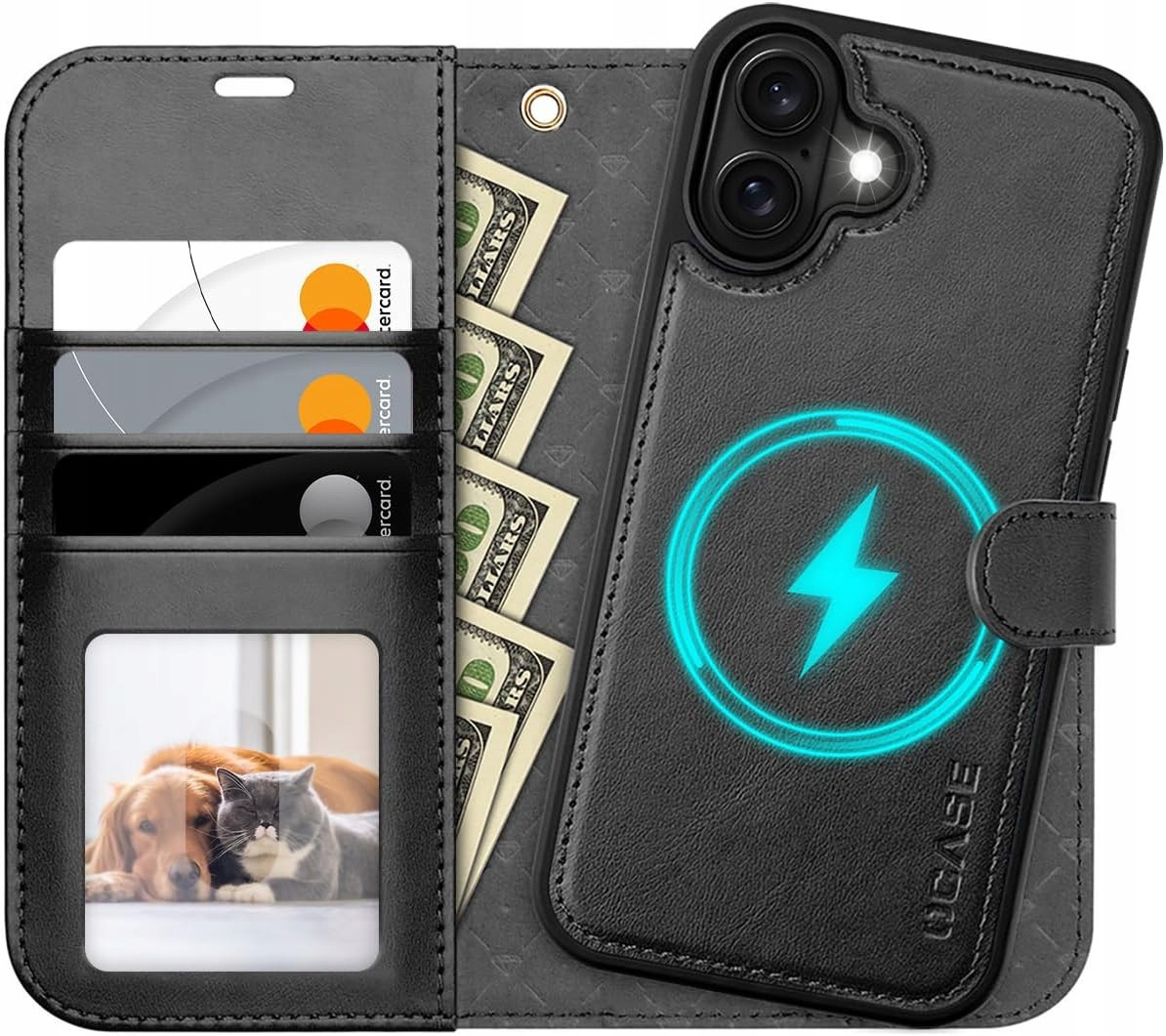 Ocase kožené pouzdro pro iPhone 16 s Rfid klapkou, černá, grafitová barva 2v1 pásek