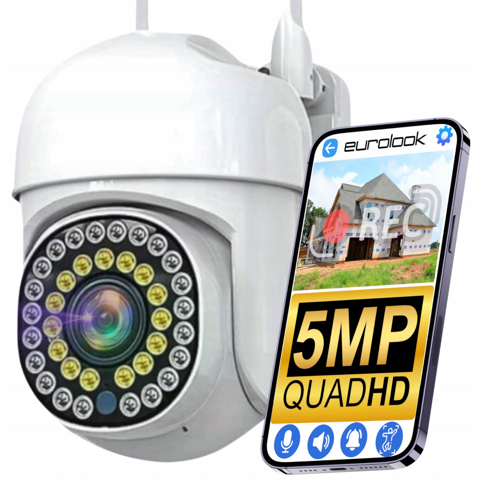 Bezdrátová otočná WiFi kamera 5MPx Qhd QuadHD Alarm Push notifikace