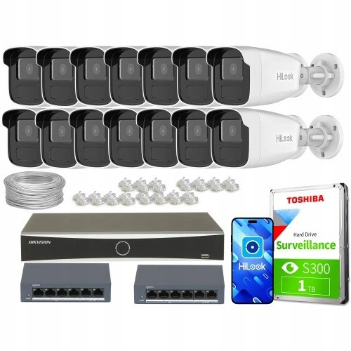 Monitorovací sada dům od firmy kamera 14x IPCAM-B4-50IR Ir 50m 4MPx switch