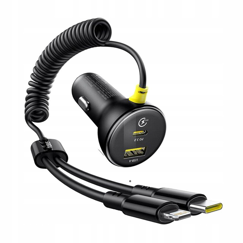 automobilová Baseus 1x Usb-a 1x Usb-c Pd 60W kabel Lightning Usb-c
