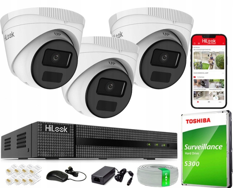 Monitorovací sada domácí Ip kamera 3x IPC-T241H-C NVR-4CH-4MP/4P 4MPx Ir 20 m