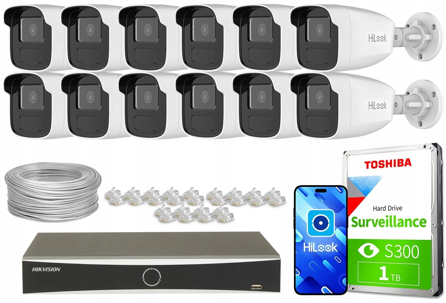 Monitorovací sada dům od firmy kamera 12x IPCAM-B4-50IR Ir 50m 4MPx HiLook