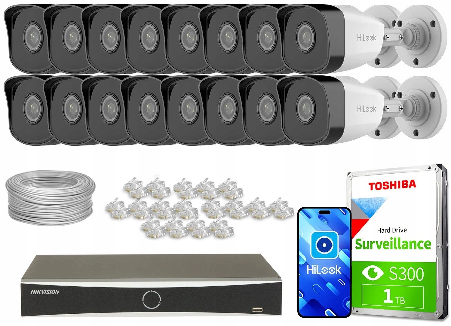 Monitorovací sada dům firma kamera 16x IPCAM-B2 Full Hd PoE Ir 30m