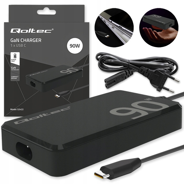 Usb-c nabíječka GaN 90W Qoltec Pd Notebook Telefon Tablet MacBook Pro Iphone