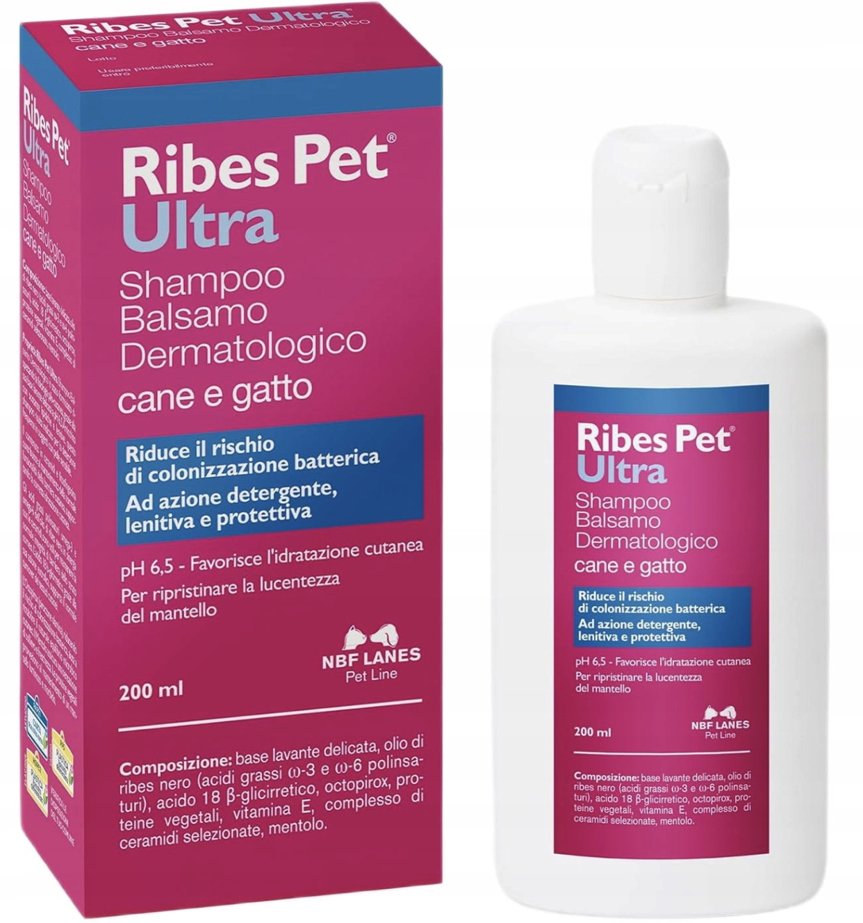 Ribes Pet Ultra cane e gatto (pes a kočka) Nbf Lanes Šampon Derm balzám..