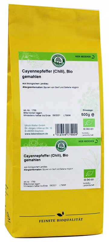 Chilli (pepř Cayenne) Bio 500 g Horeca (lebensbaum)