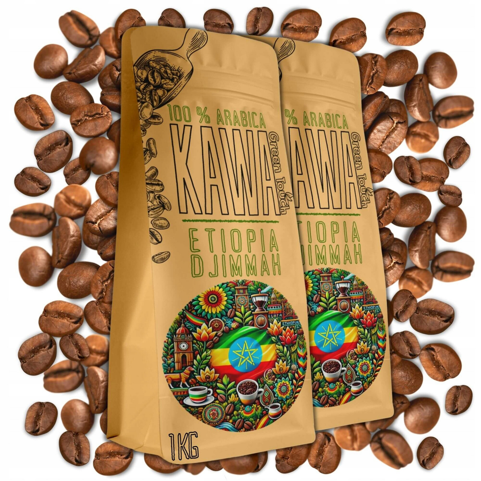 Káva zrnková Etiopie Djimmah Ethiopia arabica 2 kg Green Touch 1+1 kg