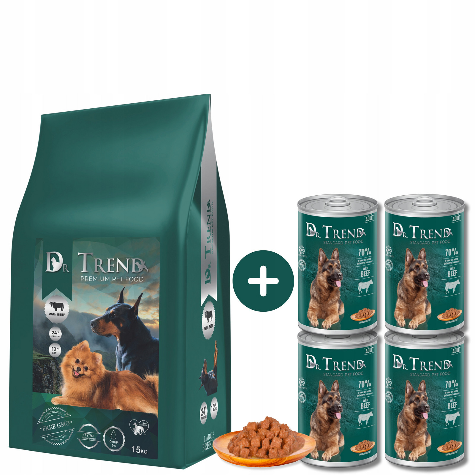 Dr.trend Premium suché krmivo pro psy velkých plemen 15 kg 4 Plechovky Bonus