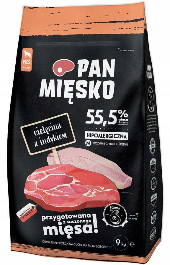 Pan Mięsko Telecí maso s krůtím masem 9 kg Suché krmivo pro psy křupky M