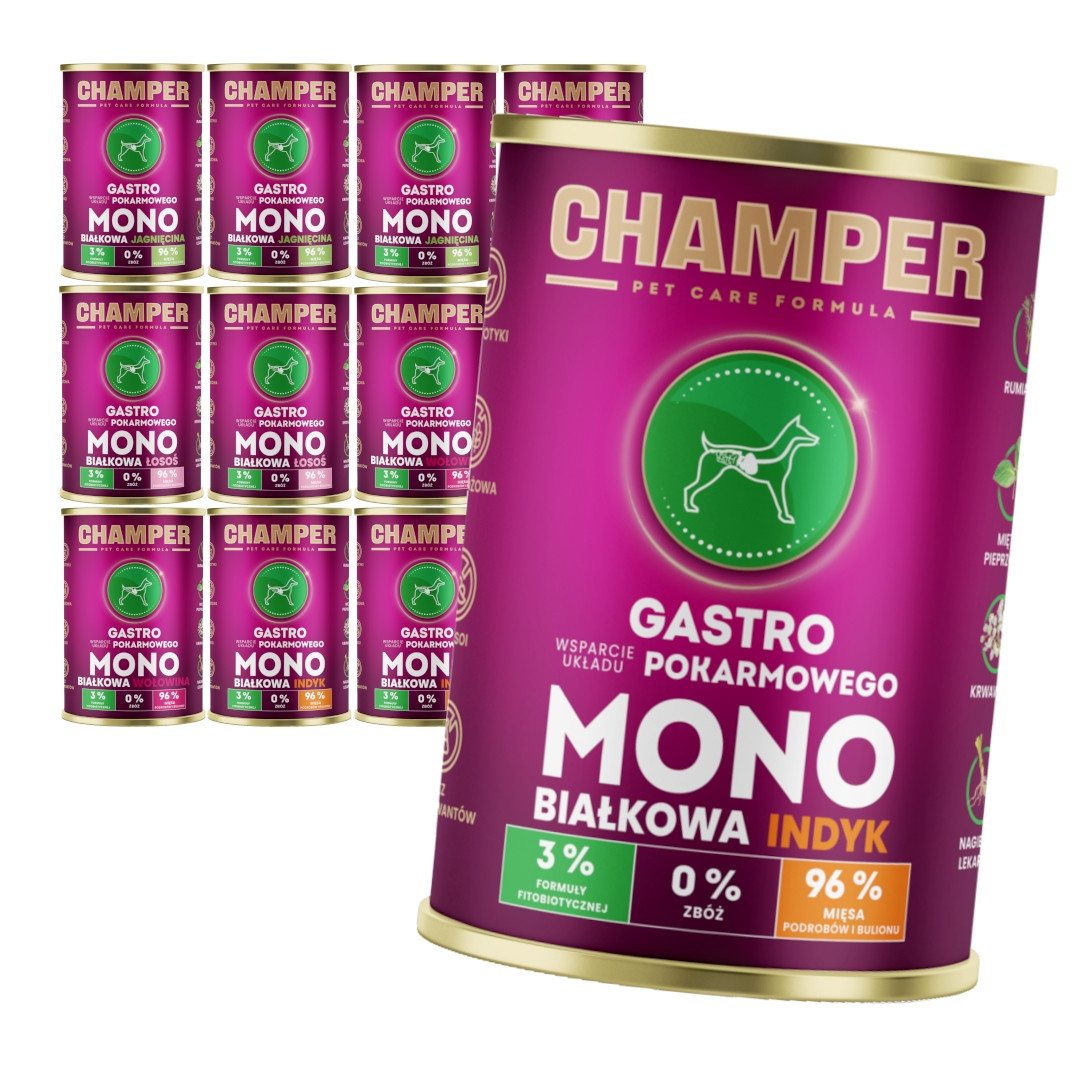 Champer Gastro 12x400g Monoproteinové Mokré Krmivo pro psa Mix Chutí