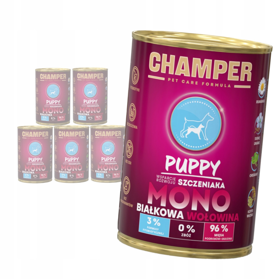 Champer Puppy Monoproteinové 6x400g Mokré Krmivo pro štěňata s hovězím masem