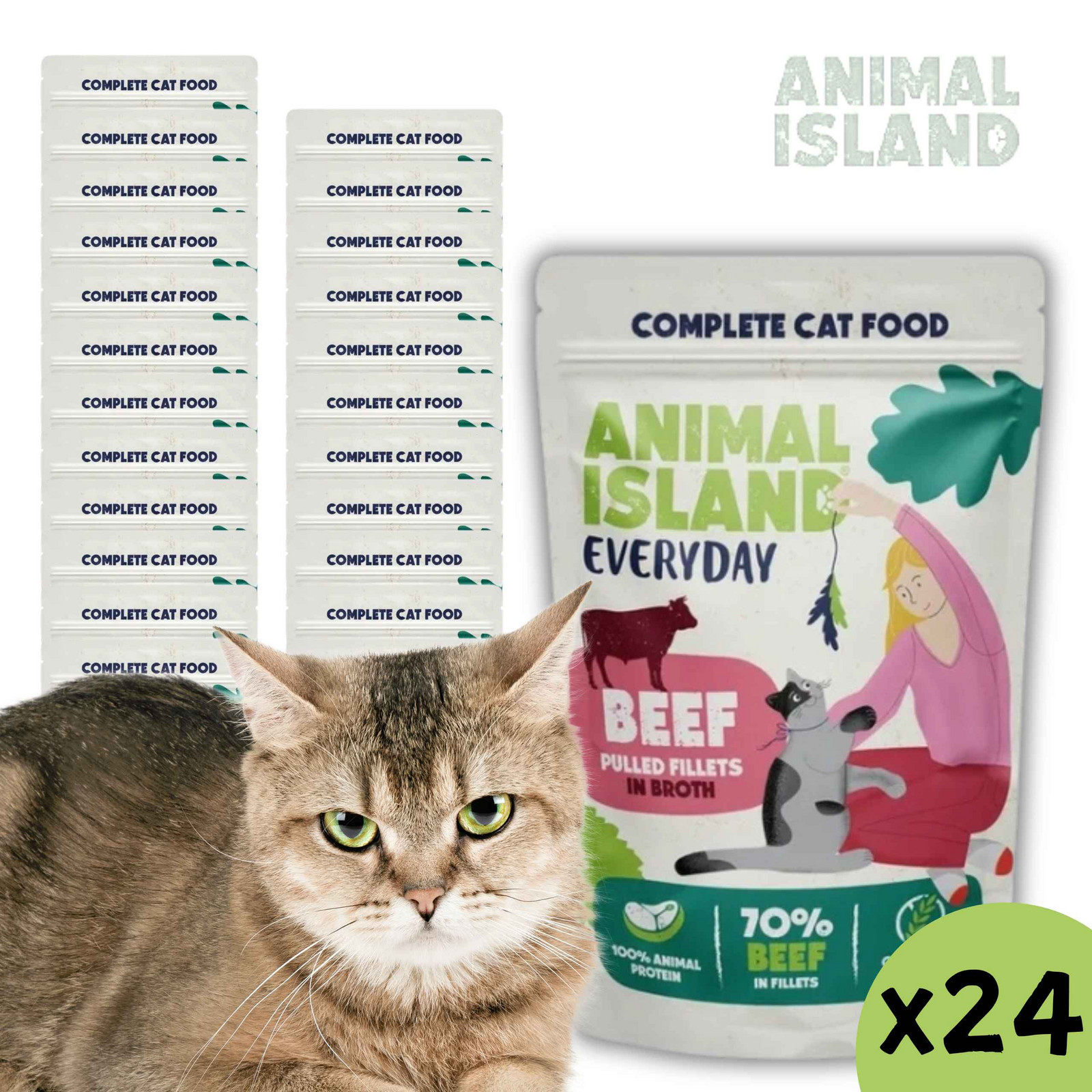 Animal Island sáčky s hovězím masem pro kočky bez konzervantů 85 g 24 ks