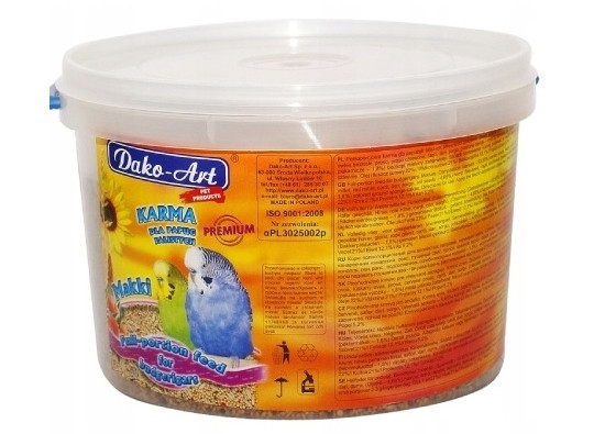Makki Dako-Art Vlnité krmivo krmná směs jídlo papouška vlnité kyblík 10L