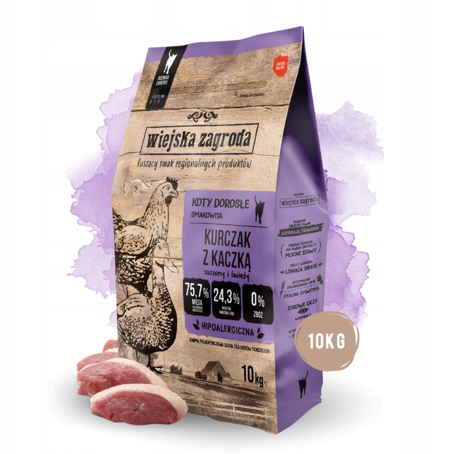 Wiejska Zagroda Krmivo suché pro kočky Kuře s Kachnou a Zeleninou 10kg
