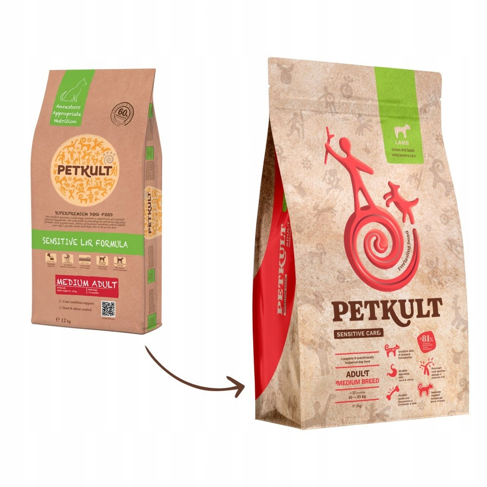 Suché krmivo pro psy Petkult Sensitive Medium Breed jehněčí 12 kg