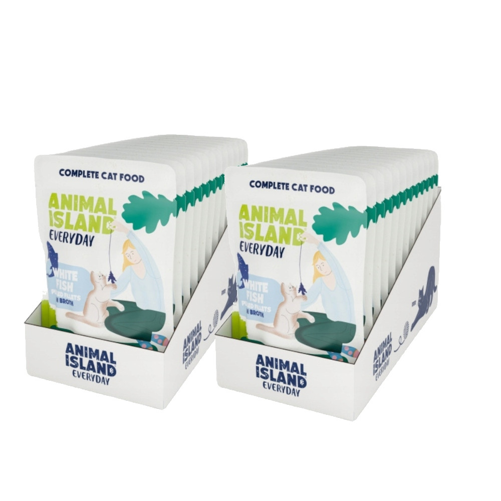Mokré krmivo pro kočky Animal Island Bílá ryba ve filetech pro kočky 48 x 85 g