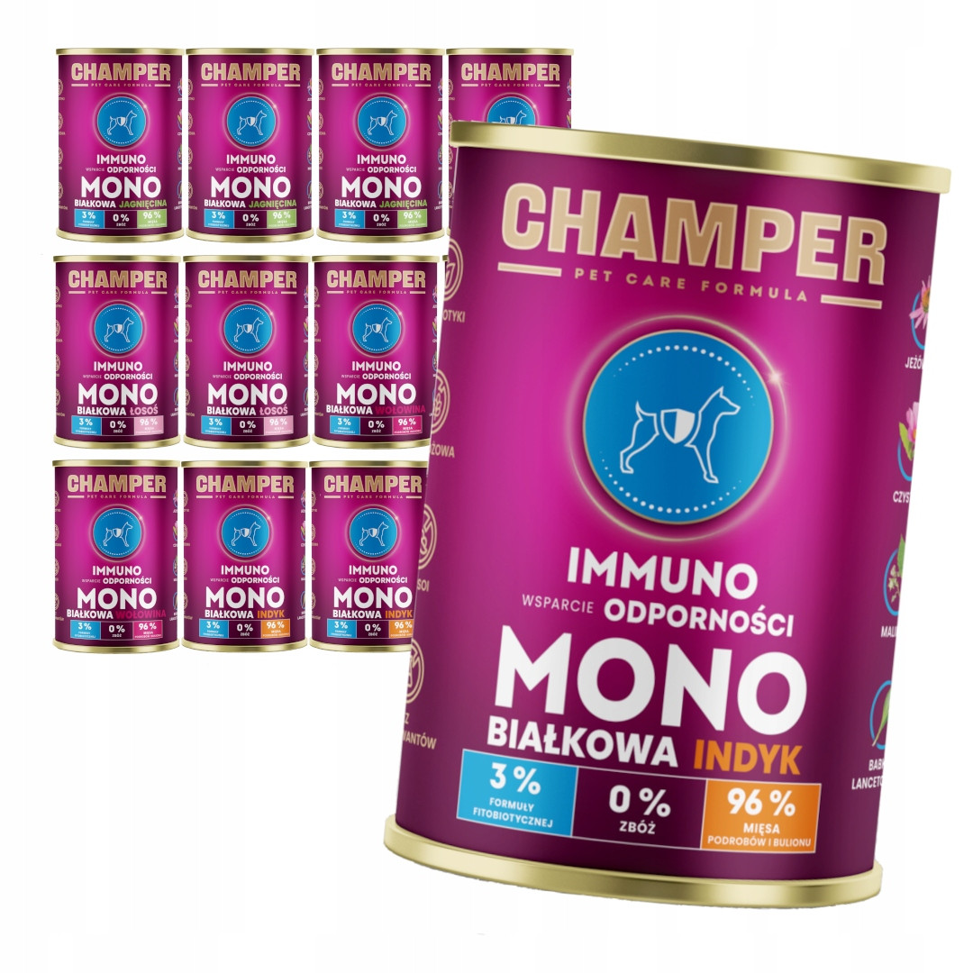 Champer Immuno Monoproteinové 6x400 g Vlhké Krmivo pro psy s krůtím masem