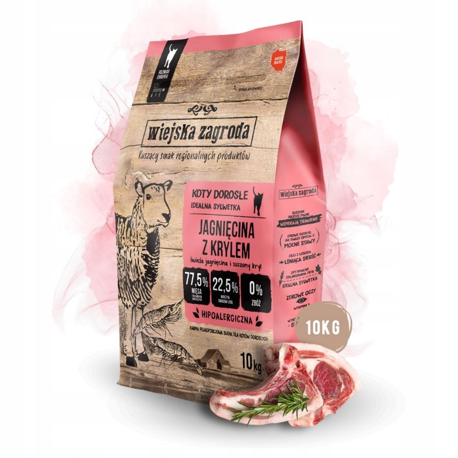 Wiejska Zagroda Krmivo suché pro kočky Jehněčí s Krylem Kuře 10kg