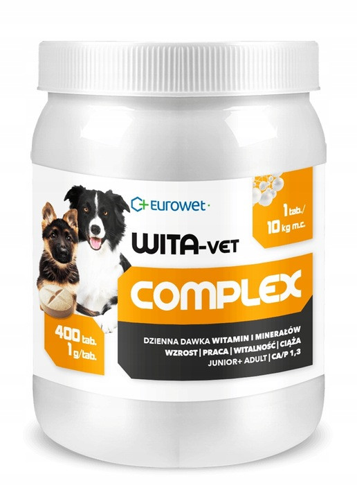 Eurowet Wita-Vet Complex 1g Ca/P=1,3 až 25kg 400tab. Vitamíny a Minerály