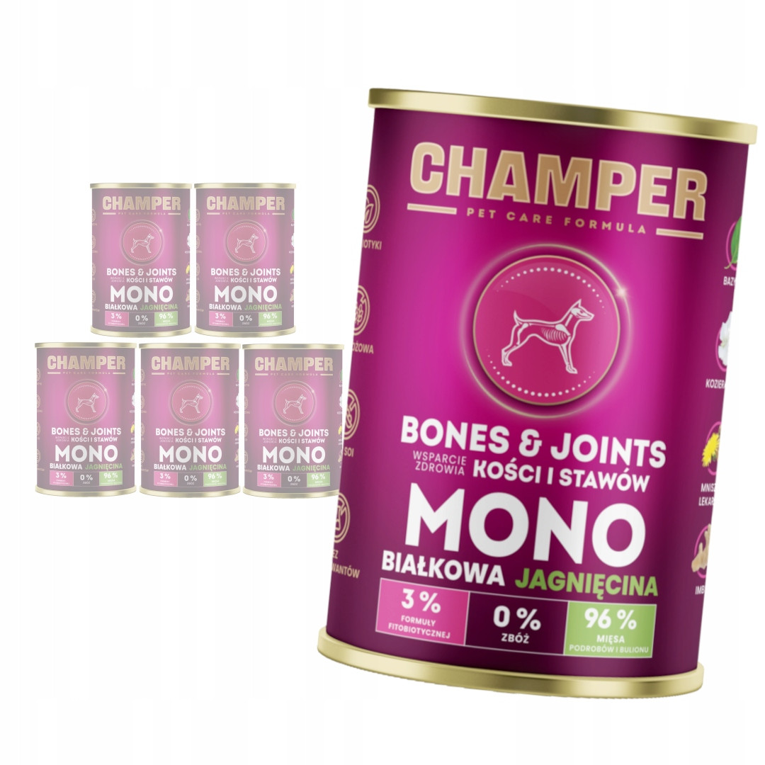 Champer Bones & Joints 6x400g Monoproteinové Mokré Krmivo pro psa s jehněčím masem