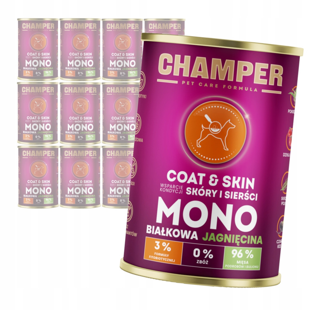 Champer Coat & Skin 12x400g Monoproteinové Mokré Krmivo pro psa s jehněčím masem