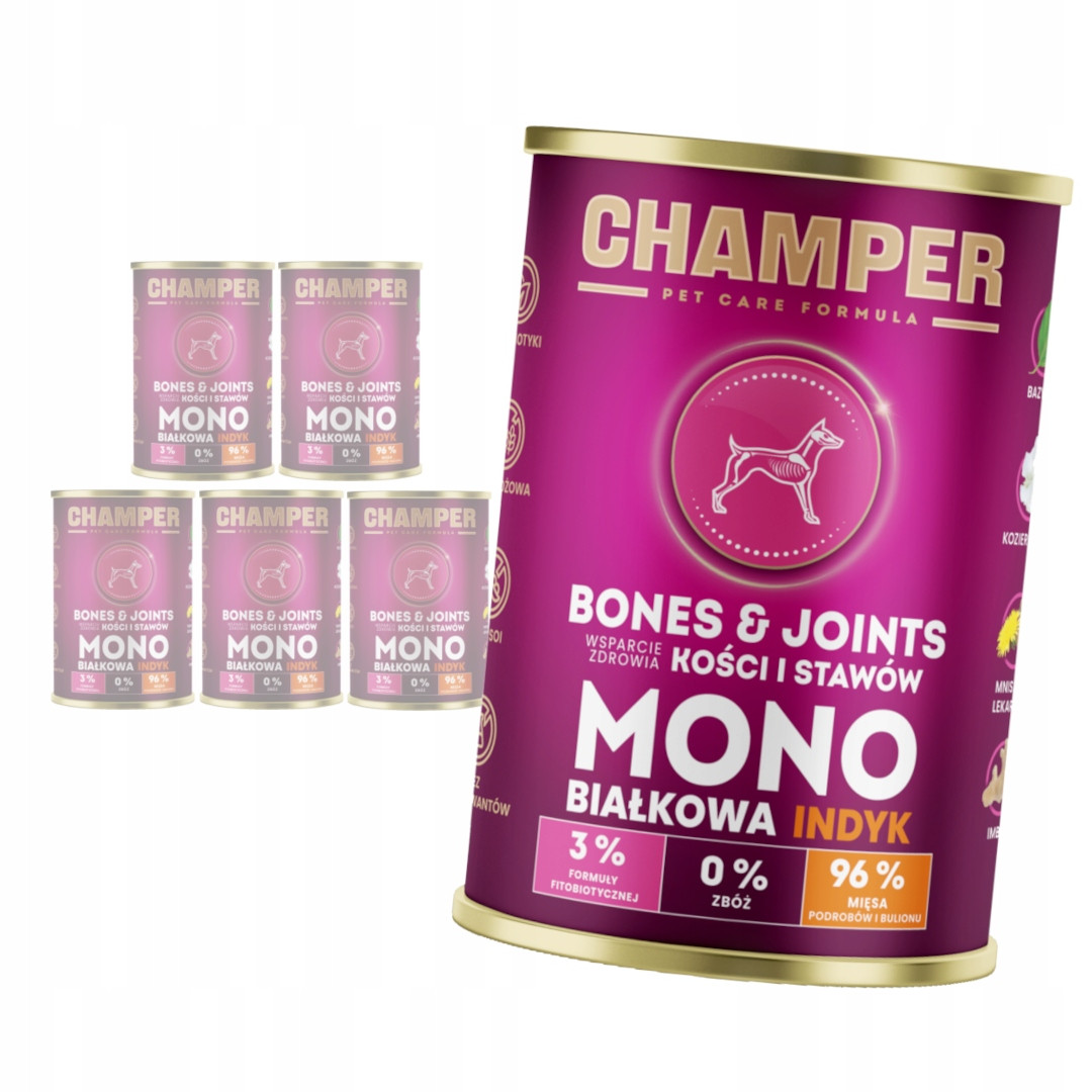 Champer Bones&Joints 12x400g Monoproteinové Mokré Krmivo pro psa Mix Chutí
