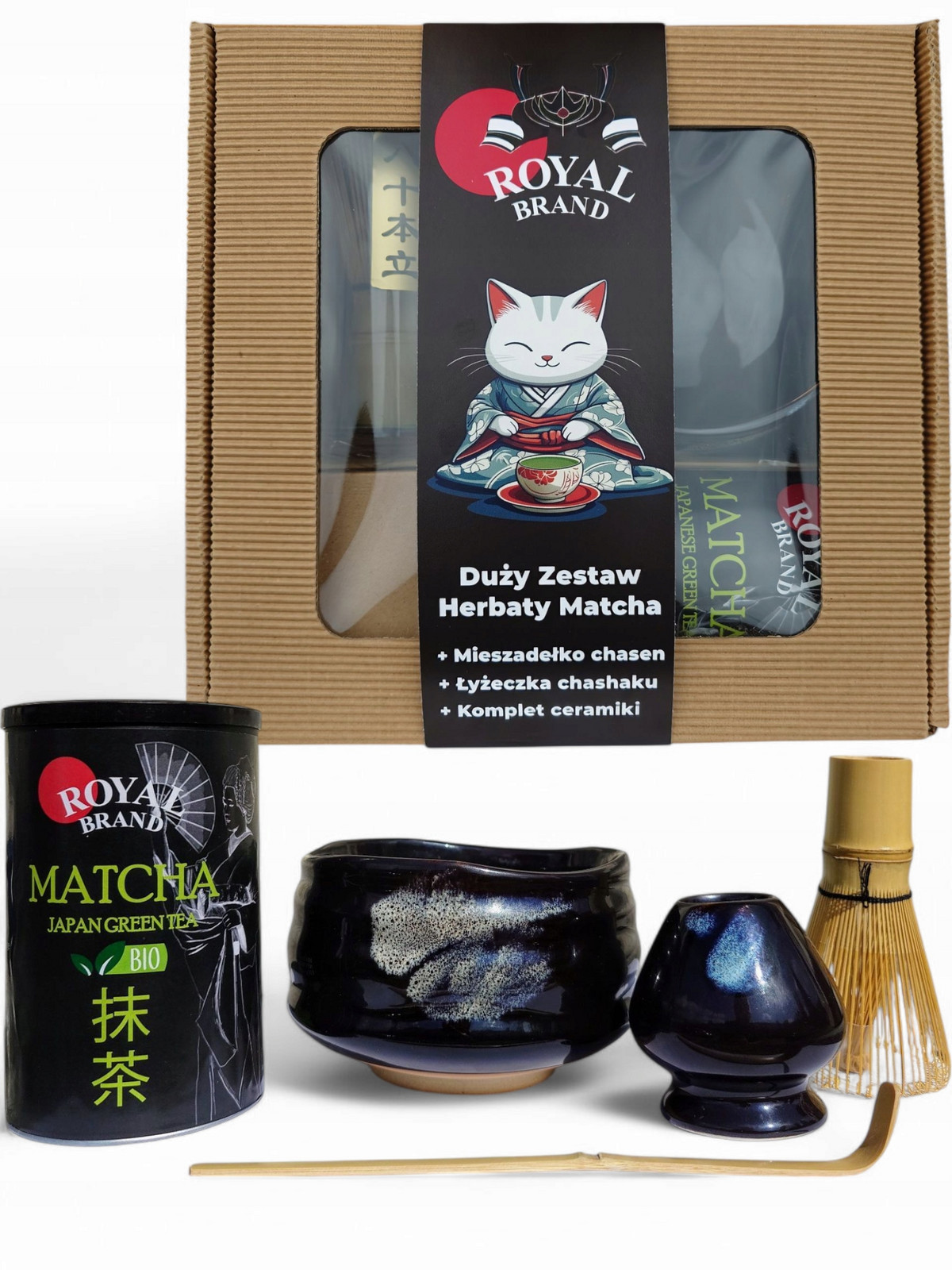 Čajová souprava Matcha Bio 100g s obřadní čarou, metlou a lžičkou