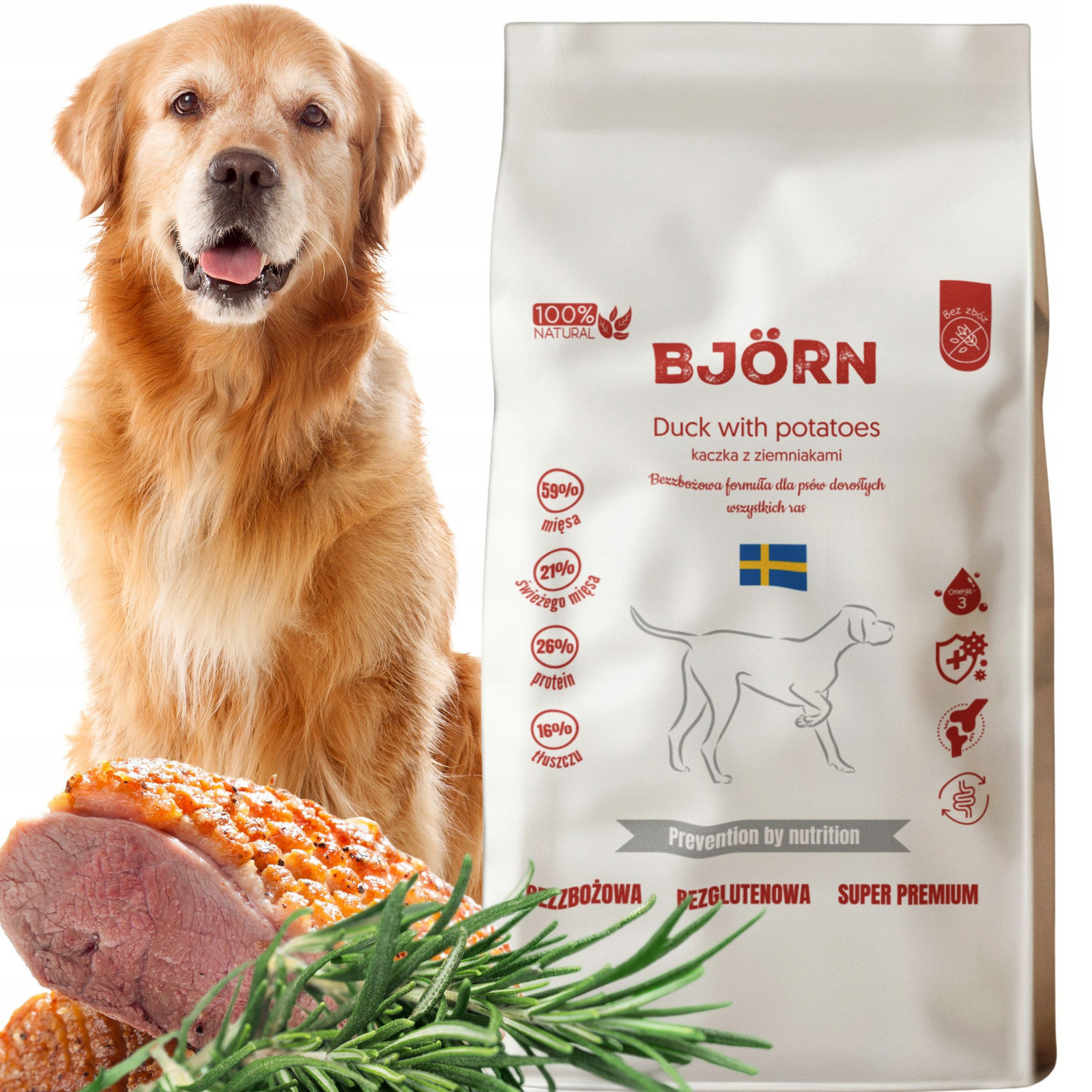 Suché krmivo Björn bez obilovin pro psa s kachnou zdravé 60 % Maso 10 kg