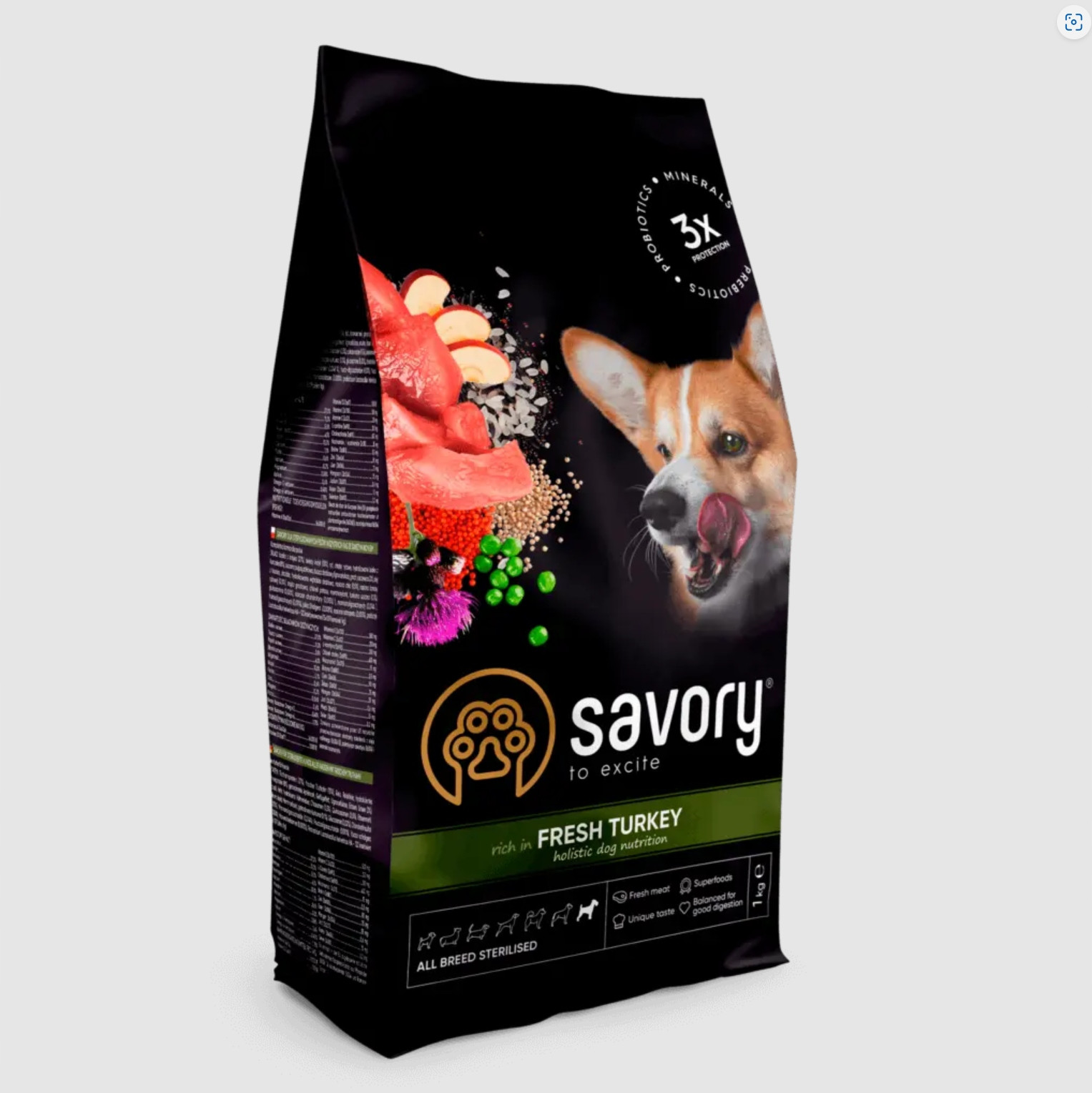 Savory, krmivo pro sterilizované dospělé psy všech plemen, krůta, 3 kg