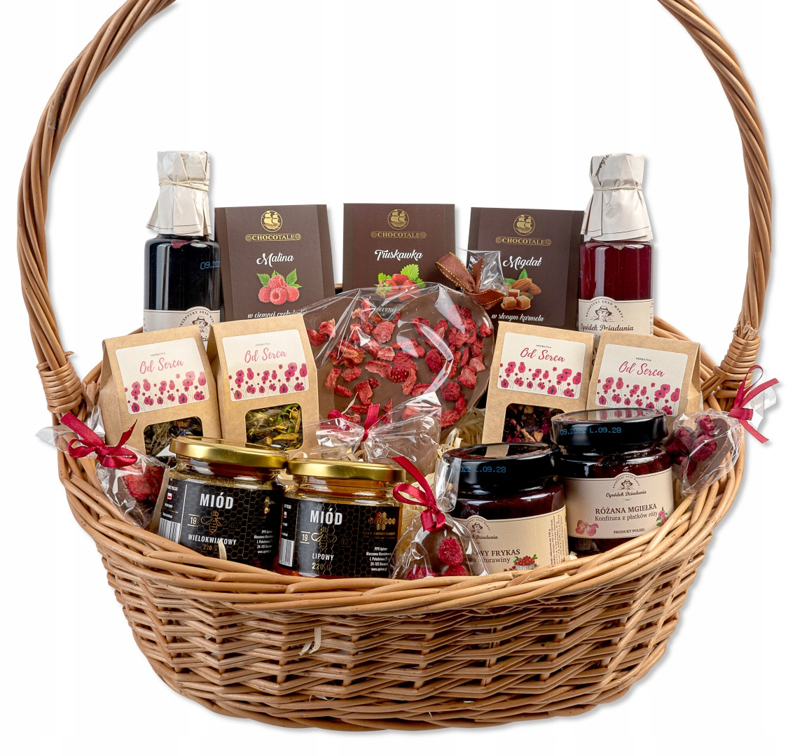 Velký dárkový koš čajový set sladkosti medu