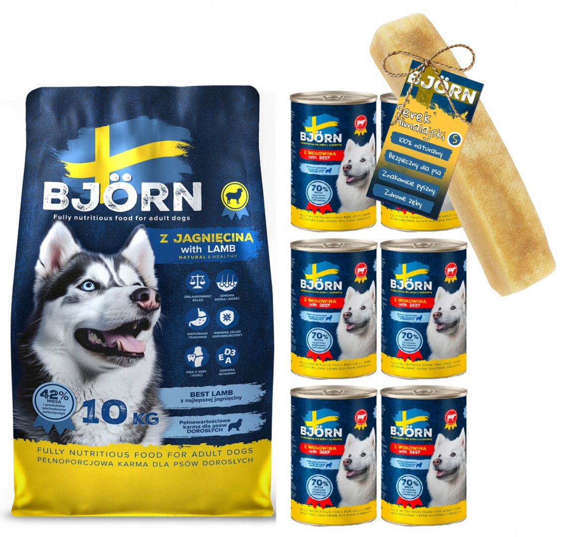 Krmivo Suché Pro Psa Bjorn 1x Jehněčí 6x Vlhké Krmivo V Plechovce Kousátko