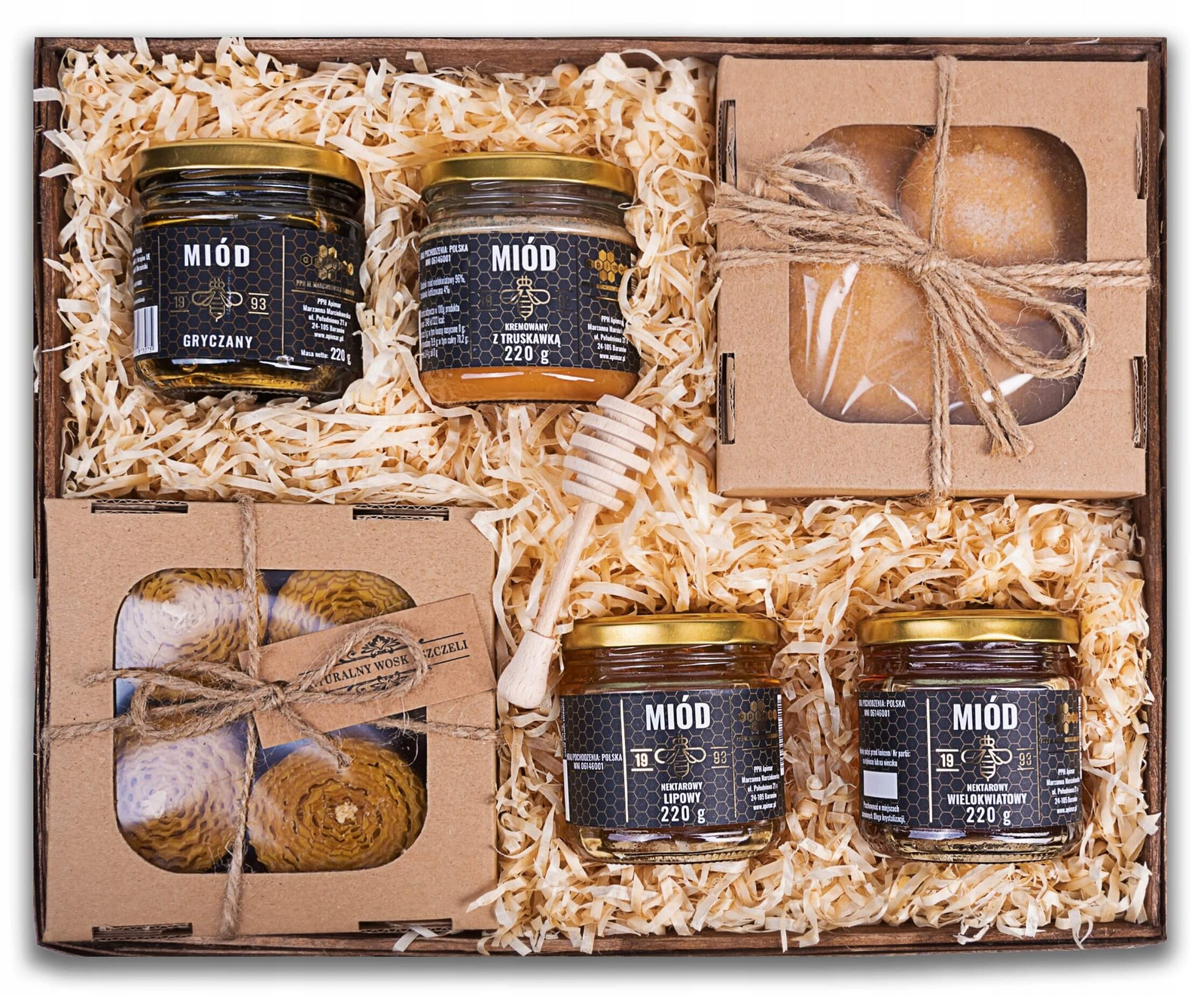 Velký Dárkový Košík sada medů svíčky sušenky