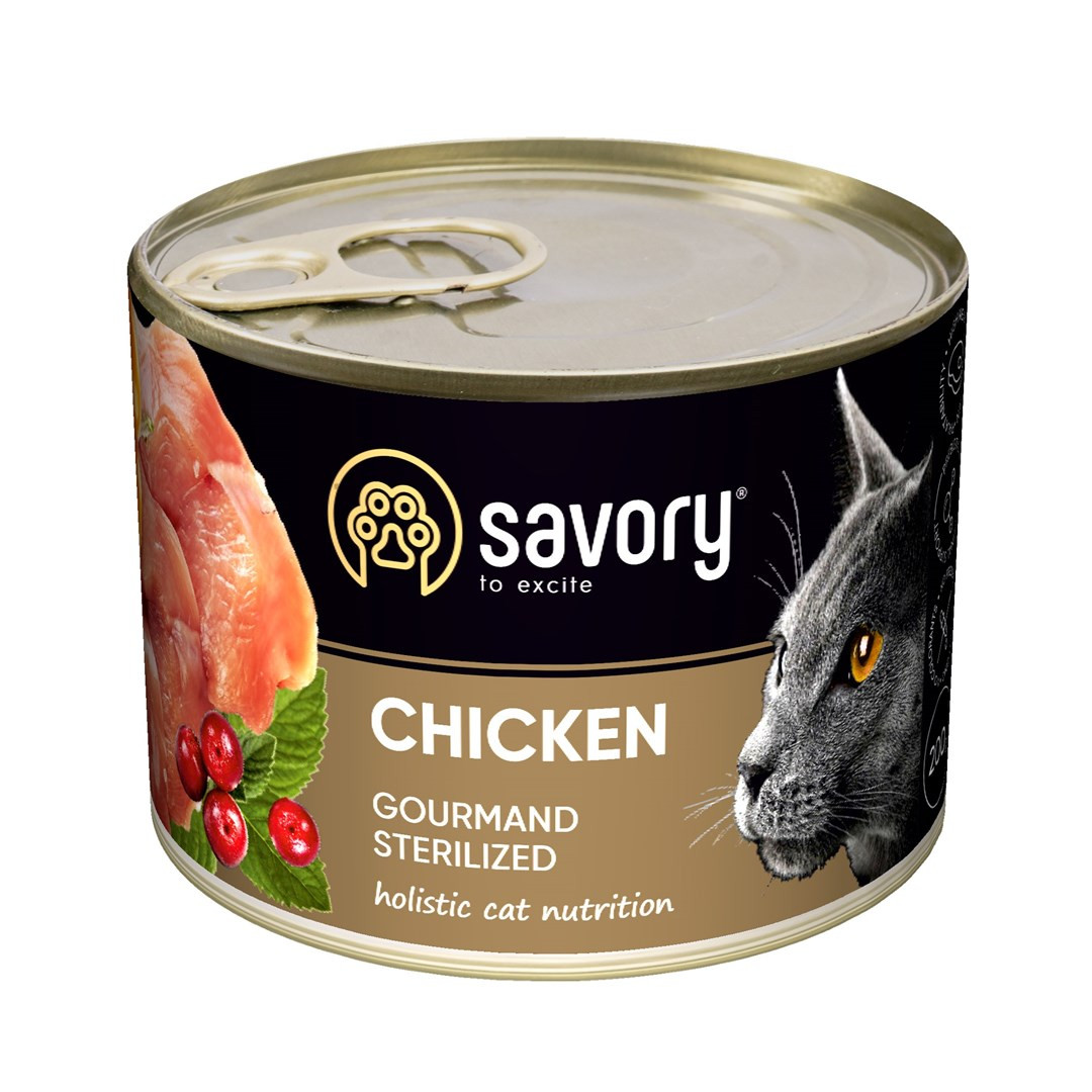 Savory, kuřecí paštika pro sterilizované kočky, 12 x 200 g