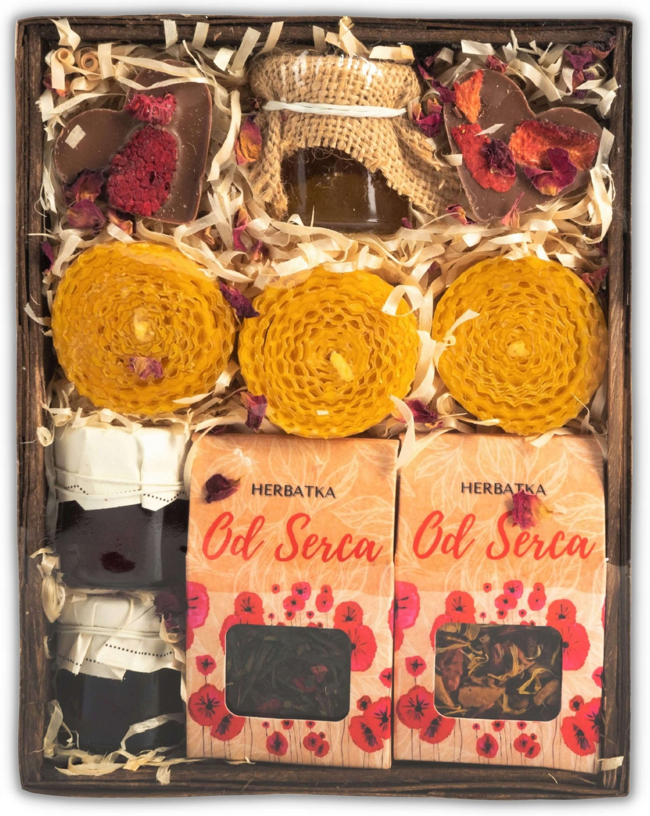 malý Koš dárek konfiturky čajový med svíčky