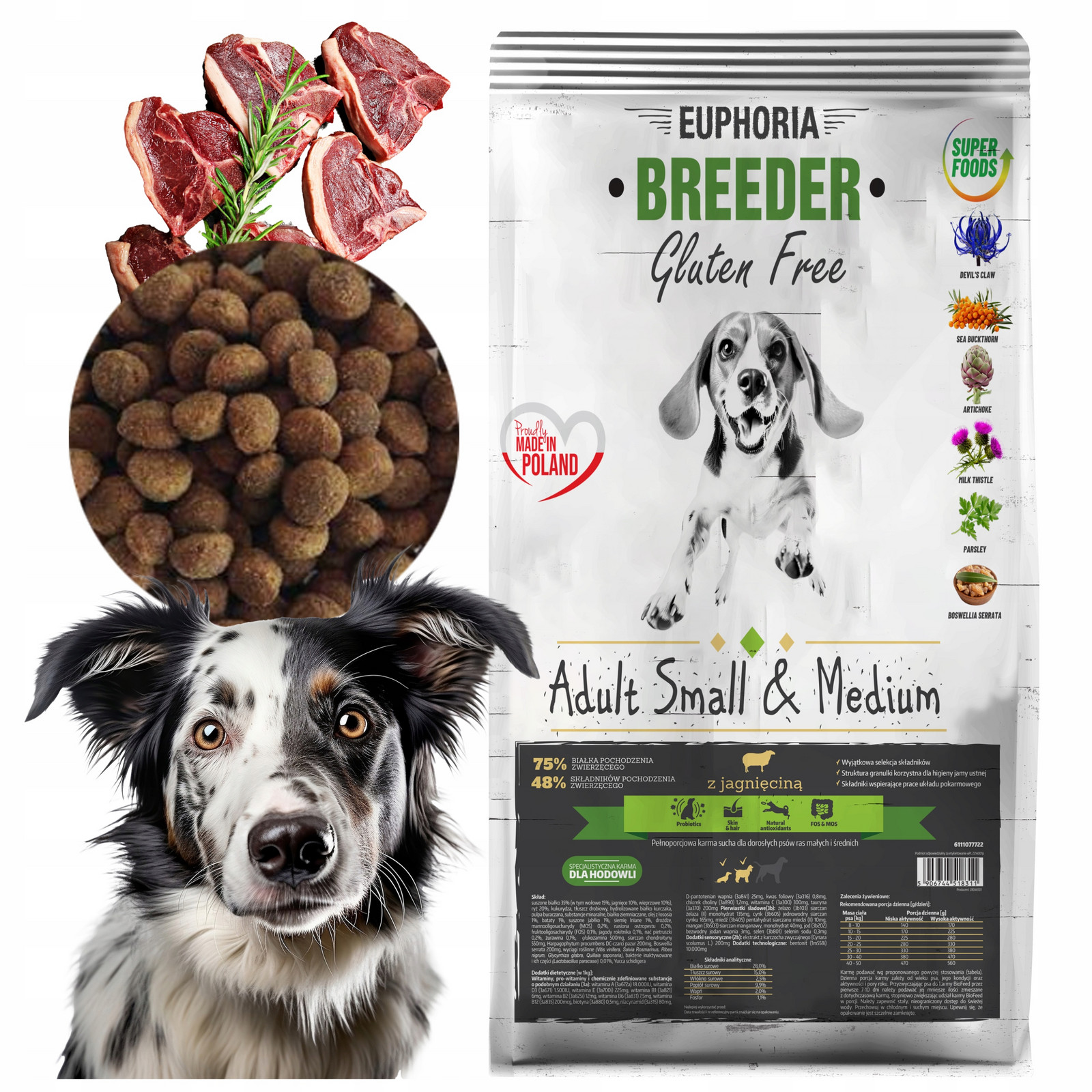 Biofeed Euphoria Bez Lepku pro dospělého psa Jehněčí 15 kg Dárek