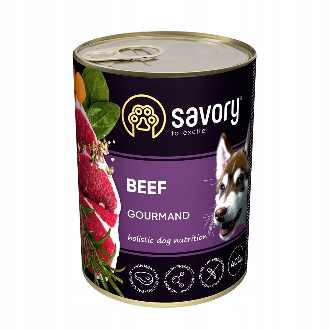 Savory krmivo s hovězím masem pro vybíravé psy všech plemen, 6 x 400 g.