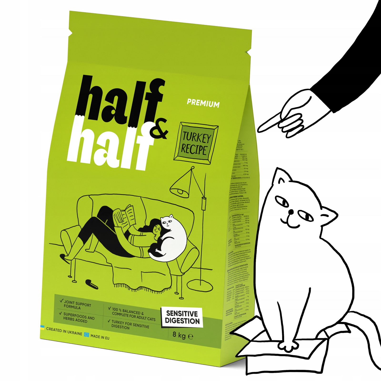 Half&Half „Sensitive digestion“ suché krmivo pro dospělé kočky, 8 kg