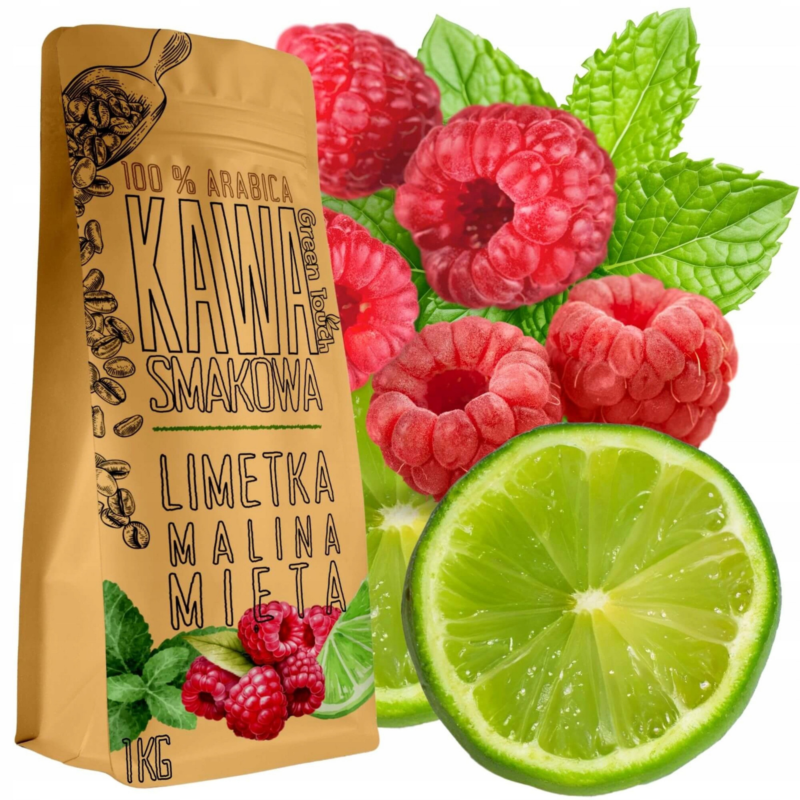 Káva Zrnková ochucená Letní Osvěžení malinová máta 1 kg Green Touch