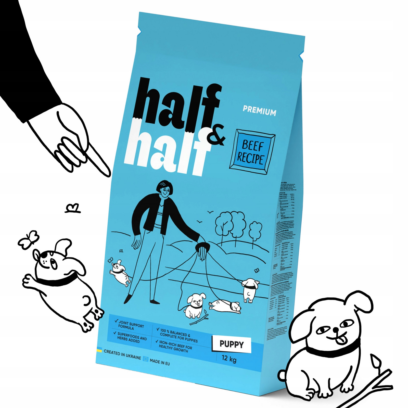 Half&half suché krmivo pro štěňata všech plemen s hovězím masem 12 kg