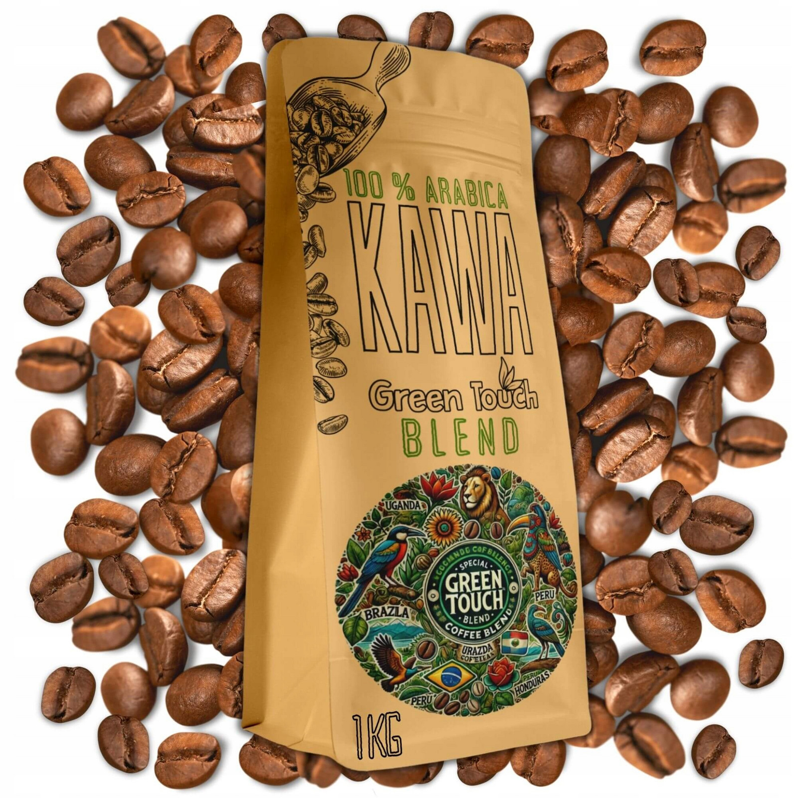 Káva zrnková 100% arabica Green Touch Blend 1 kg Brazílie Uganda Peru