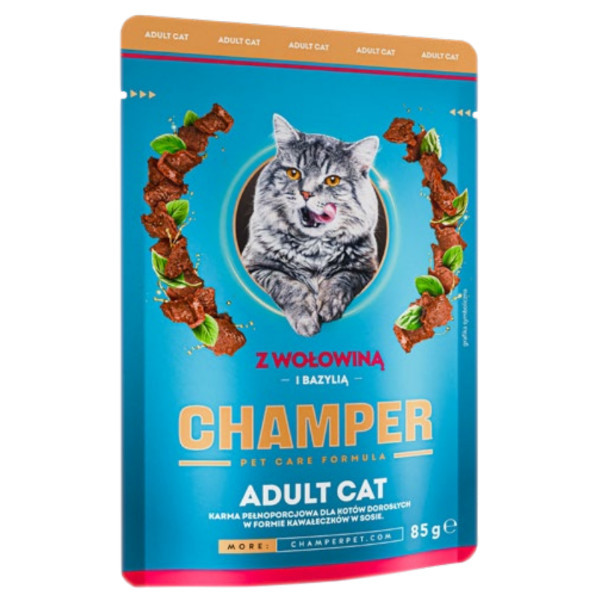 Champer kuře s hovězím masem a bazalkou kapsička pro kočky 22 x 85g