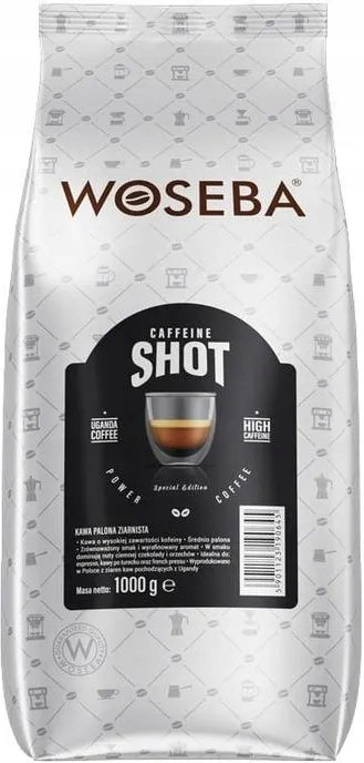 Káva Zrna Coffeine Shot 1 kg Woseba Silná Káva Vysoká Kofein