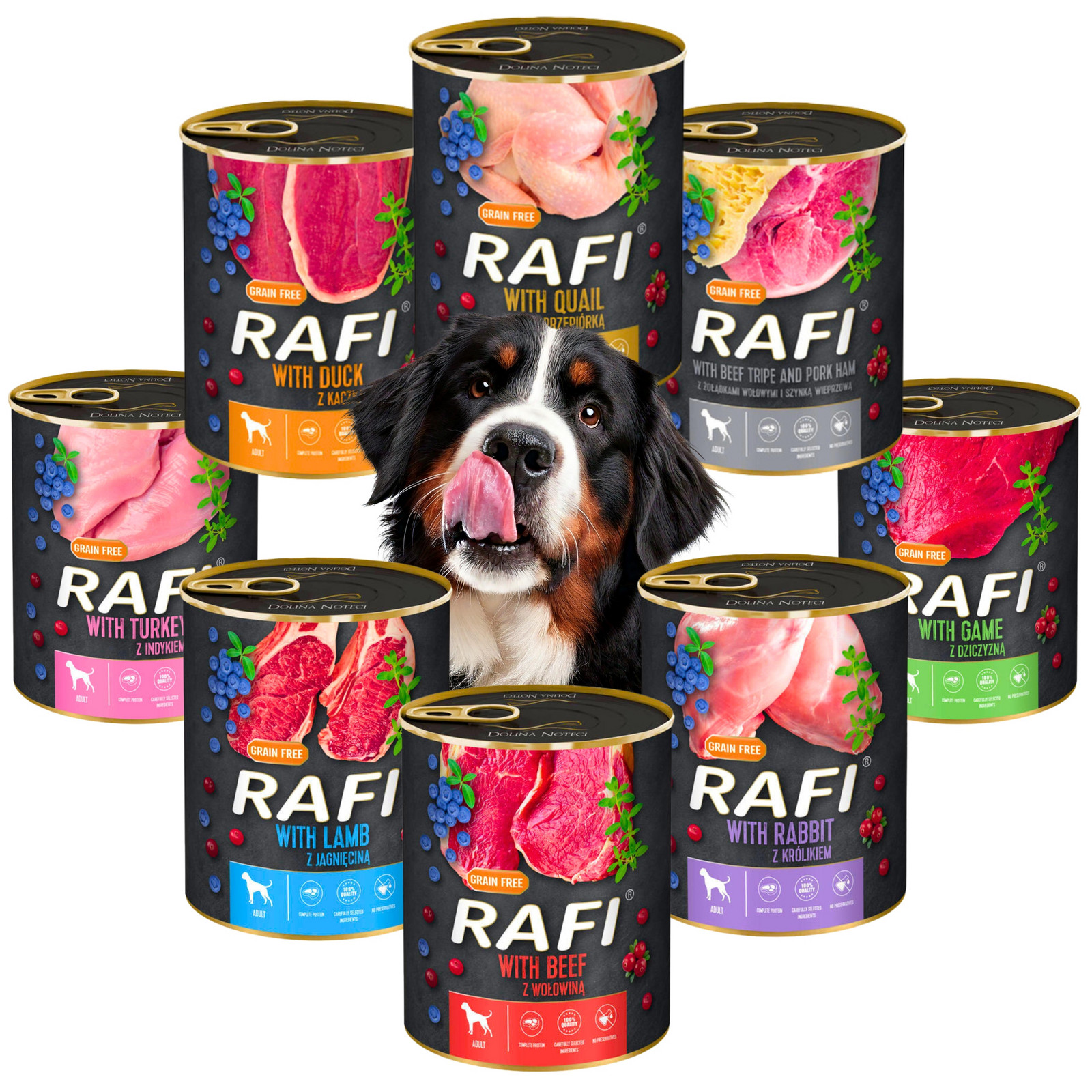 Rafi Bez Obilovin vlhké krmivo Plechovky Dolina Noteci MIX Chutí Pro Psa 16x800G