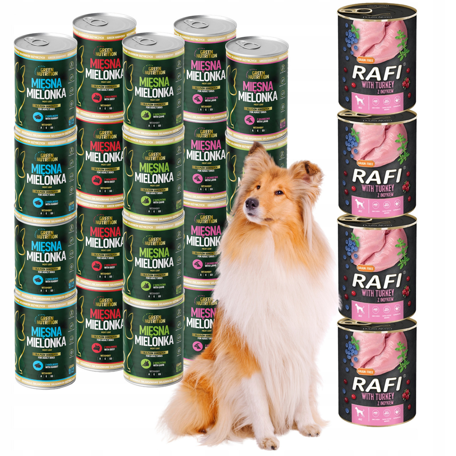 Vlhké Krmivo Pro Psa Rafi Green Nutrition 9,6 kg Sada 24 Ks Bez Obilovin