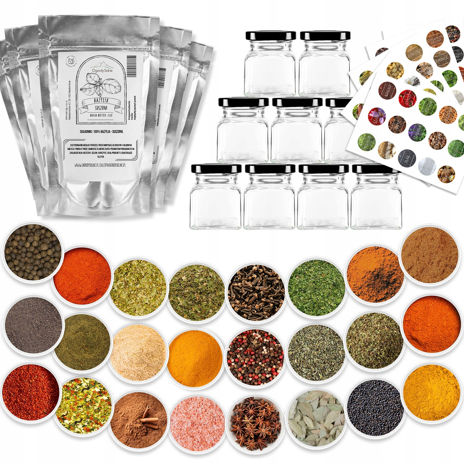 Set 24x Sklenice skleněné 120 ml 24x koření mix bylinky 75x Štítky