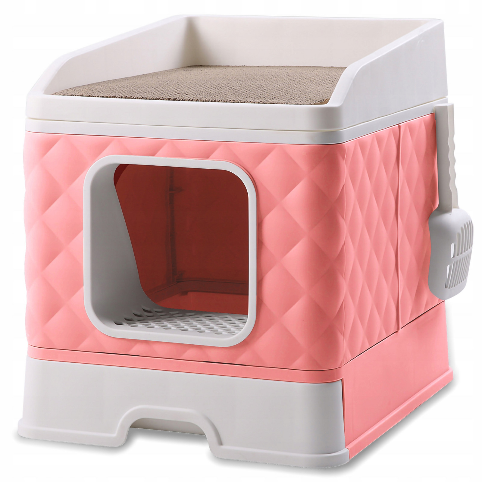 Uzavřená Toaleta Pro Kočky S Škrabadlem A Výsuvnou Zásuvkou A Lopatkou